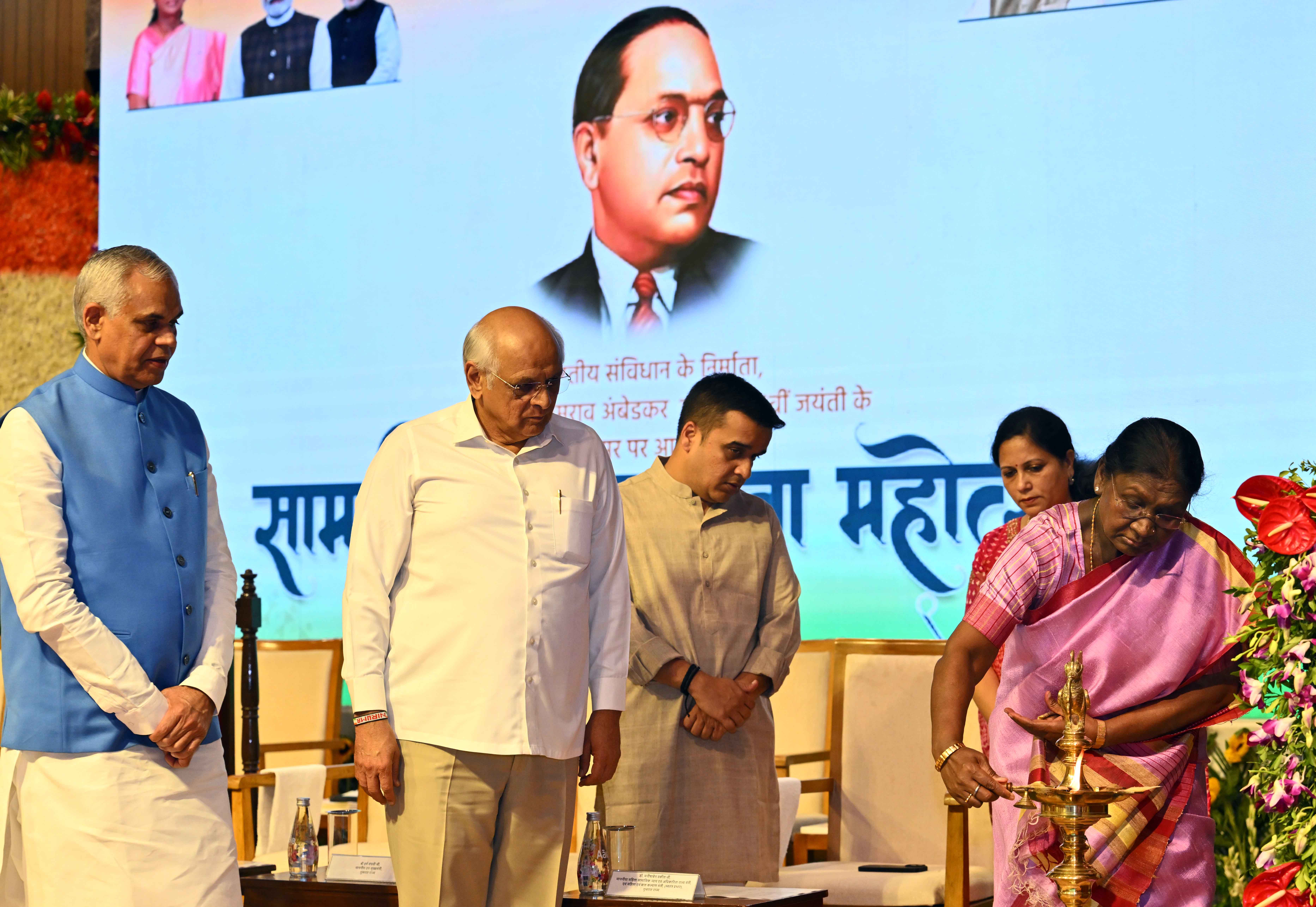  President Droupadi Murmu graces the ‘Samajik Samrasta Mahotsava’ on the occasion of the birth anniversary of Dr B R Ambedkar at Lok Bhavan, Gandhinagar on April 14, 2026
