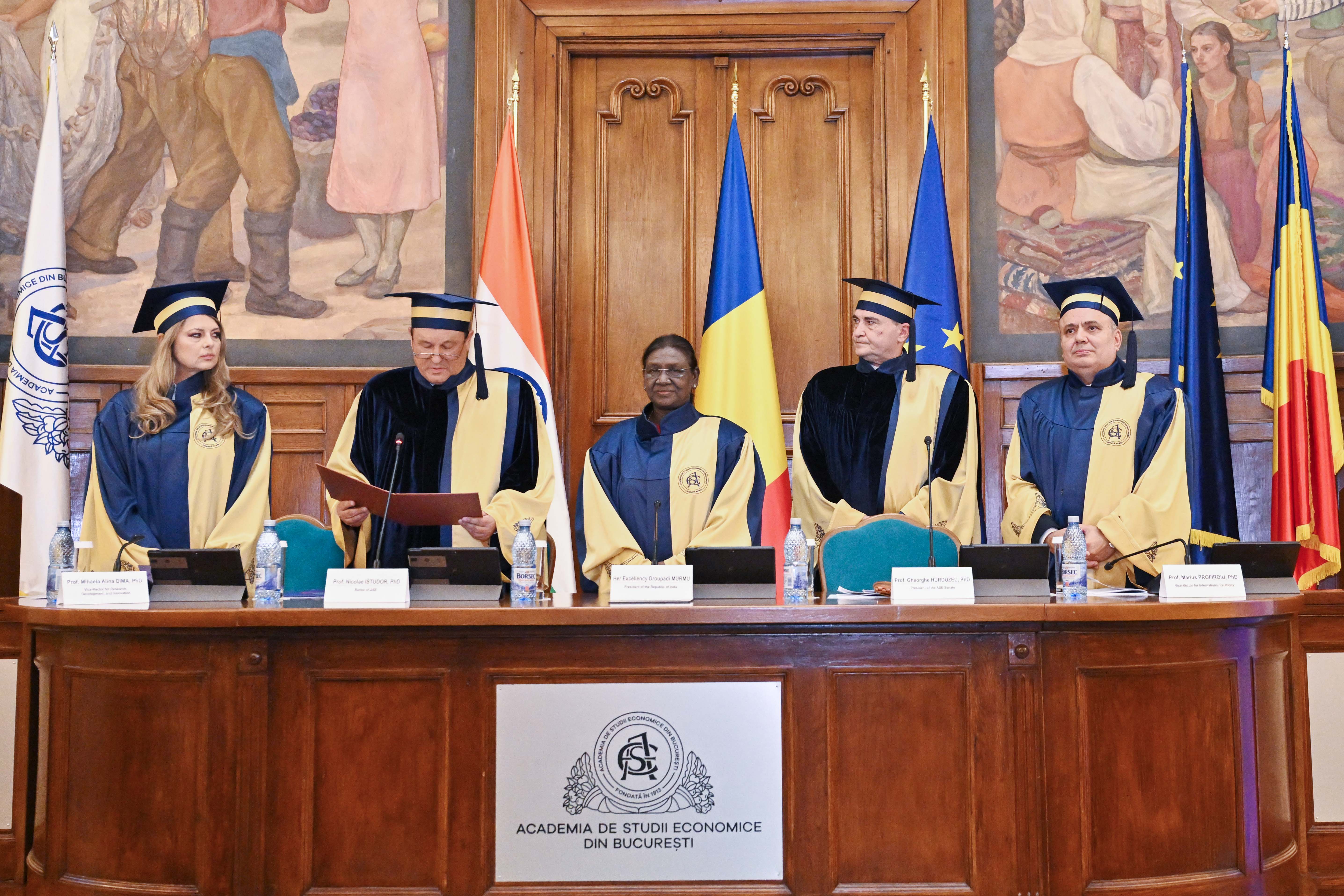 Bucharest University of Economic Studies confers Doctor Honoris Causa on President Droupadi Murmu in Bucharest, Romania on July 24, 2026