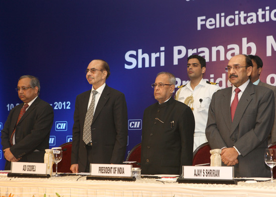 The President of India, Shri Pranab Mukherjee at the Felicitation function being organized by the Confederation of Indian Industry (CII) at New Delhi on September 10, 2012.