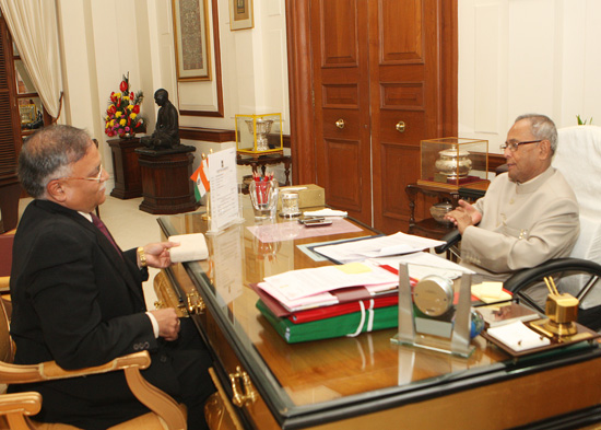 The Ambassador of India to Chile, Shri Pradeep K. Kapur calling on the President of India, Shri Pranab Mukherjee at Rashtrapati Bhavan in New Delhi on September 17, 2012.