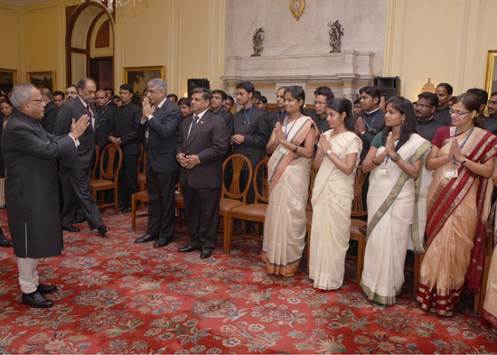 The President of India, Shri. Pranab Mukherjee with Indian Forest Service (IFS) Probationers of the 2010-13 Batch at Rashtrapati Bhavan on August 11, 2012.