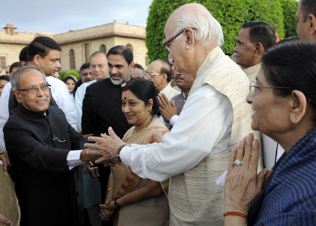 The President of India, Shri Pranab Mukherjee greeting the visitors during the 'At Home' Reception hosted by him at Rashtrapati Bhavan on the occasion of the 66th Independence Day on August 15, 2012.