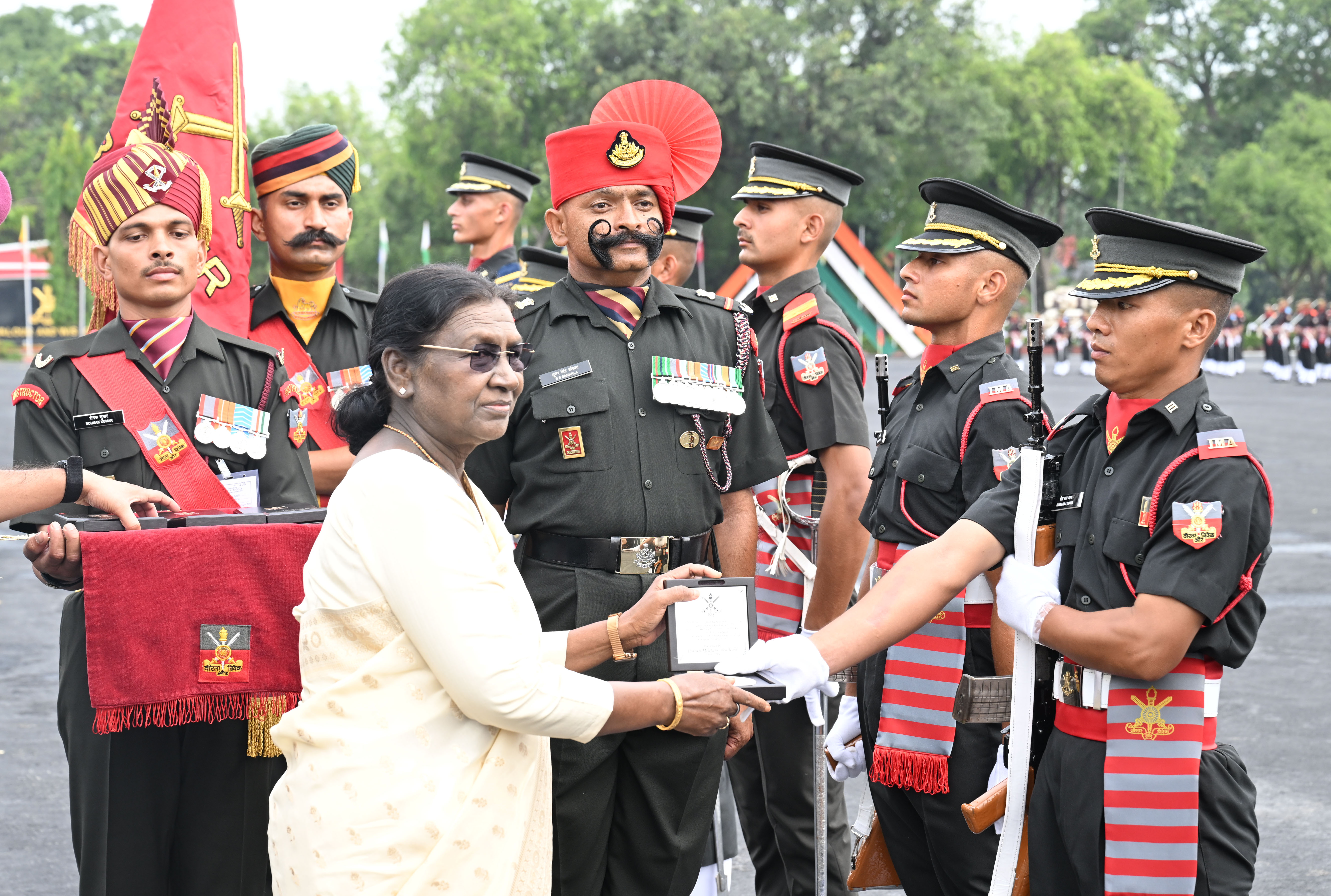 President Droupadi Murmu reviews the passing out parade of 158th Regular Course and 141st Technical Graduate Course at the Indian Military Academy, Dehradun on June 13, 2026