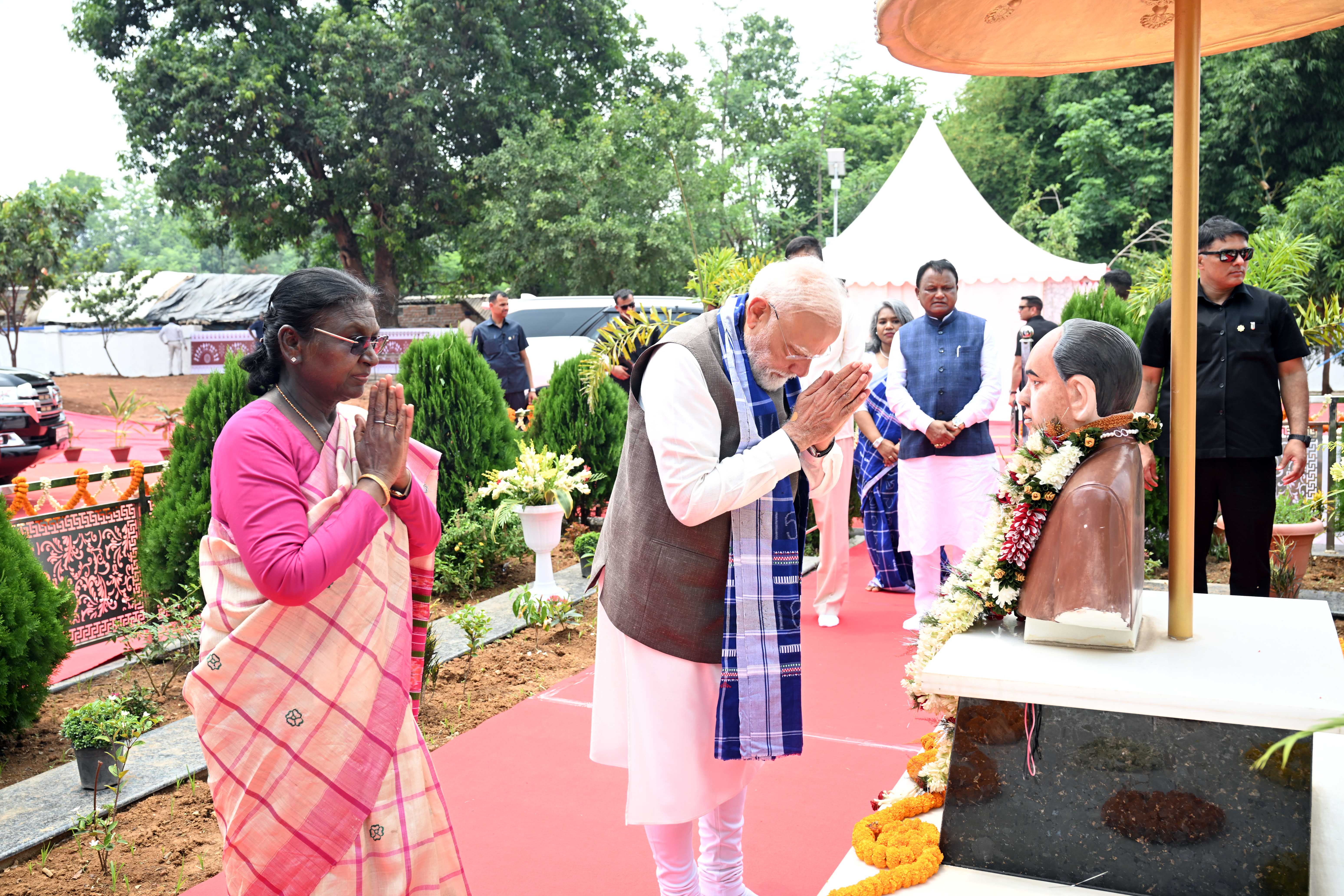 The President and the Prime Minister visit Gosani Peeth, Santhali Jahera and Ho Jahera and interact with students at the Skill Centre and School at Pahadpur village in Mayurbhanj, Odisha on 20 Jun 2026
