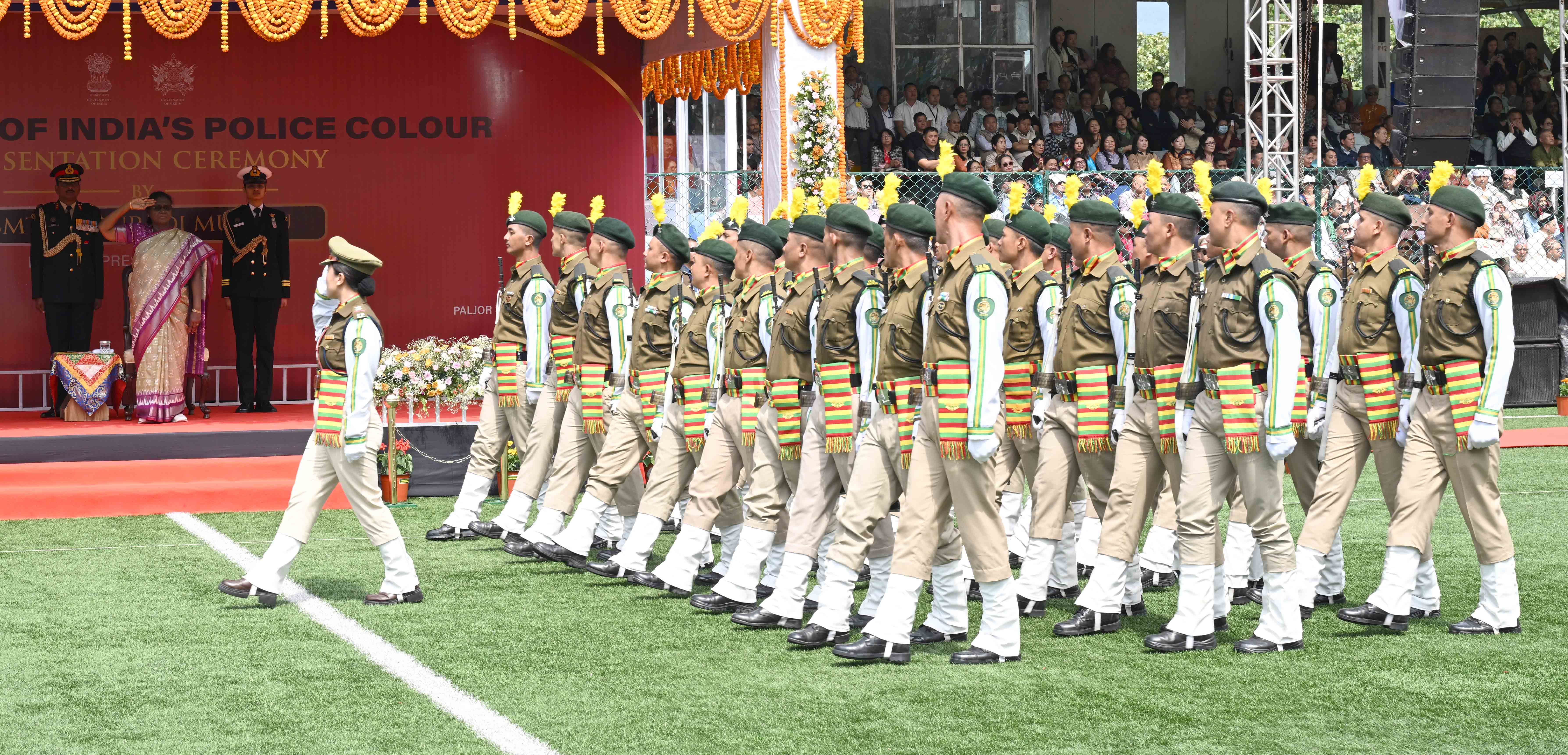 President Droupadi Murmu presents President of India’s Police Colour to the Sikkim Police at Gangtok on May 28, 2026