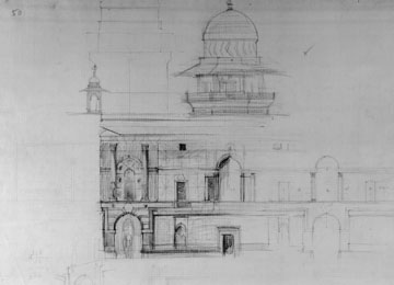 Sketch of Rashtrapati Bhavan, Edwin Landseer Lutyens, Pencil on Paper -- 1
