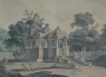 An Ancient Hindu Temple in the Fort of Rotas, Bihar, 1795, Thomas Daniell, Lithograph--1