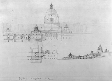 Sketch of the Rashtrapati Bhavan, Edwin Landseer Lutyens, Pencil on paper -- 1