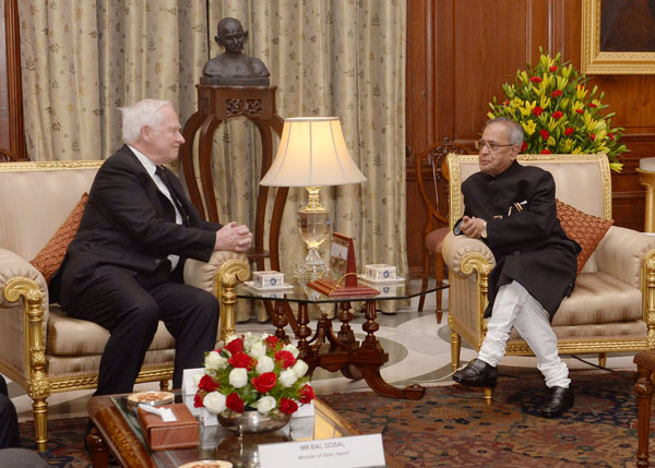 The Governor General of Canada, His Excellency The Rt. Hon. David Johnston meeting the President of India, Shri Pranab Mukherjee at Rashtrapati Bhavan in New Delhi on February 24, 2014. 