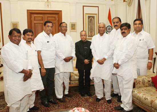 The Chairman of Andhra Pradesh State Road Transport Corporation (APSRTC) Shri M Satyanarayan Rao with Others calling on the President of India, Shri Pranab Mukherjee at Rashtrapati Bhavan in New Delhi on August 24, 2012.
