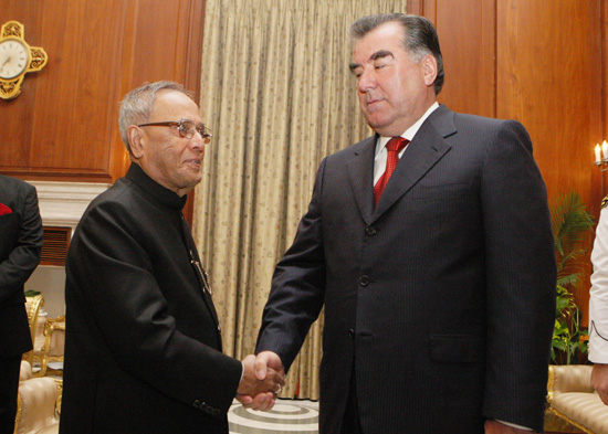 The President of the Republic of Tajikistan, H.E. Mr. Emomali Rahmon calling on the President of India, Shri Pranab Mukherjee at Rashtrapati Bhavan on September 3, 2012.