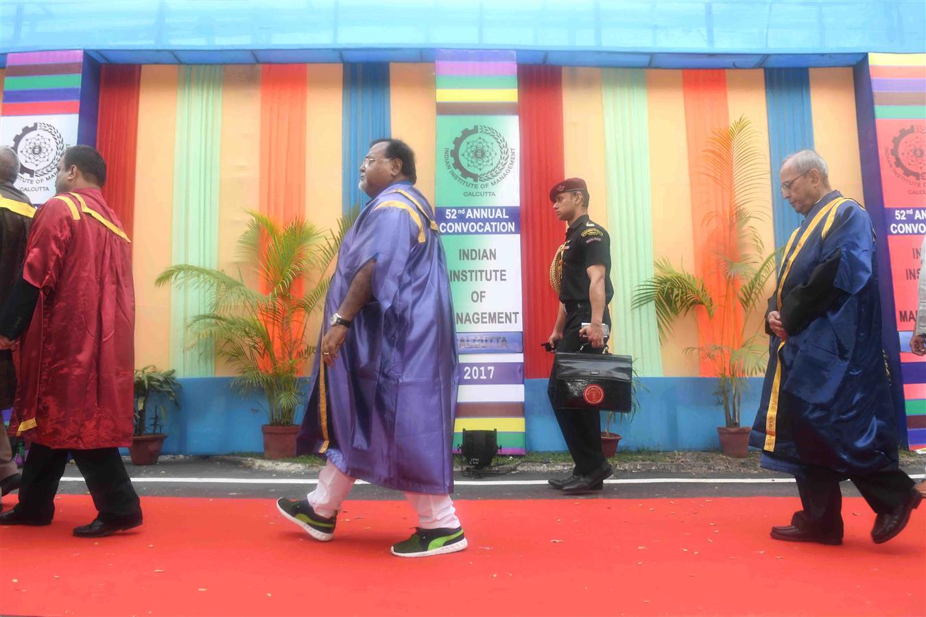 The President of India, Shri Pranab Mukherjee in a procession at the 52nd Annual Convocation of Indian Institute of Management, Calcutta in West Bengal on April 1, 2017.