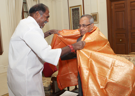 The Chief Minister of Puducherry, Shri N. Rangasamy calling on the President of India, Shri Pranab Mukherjee at Rashtrapati Bhavan on September 20, 2012.