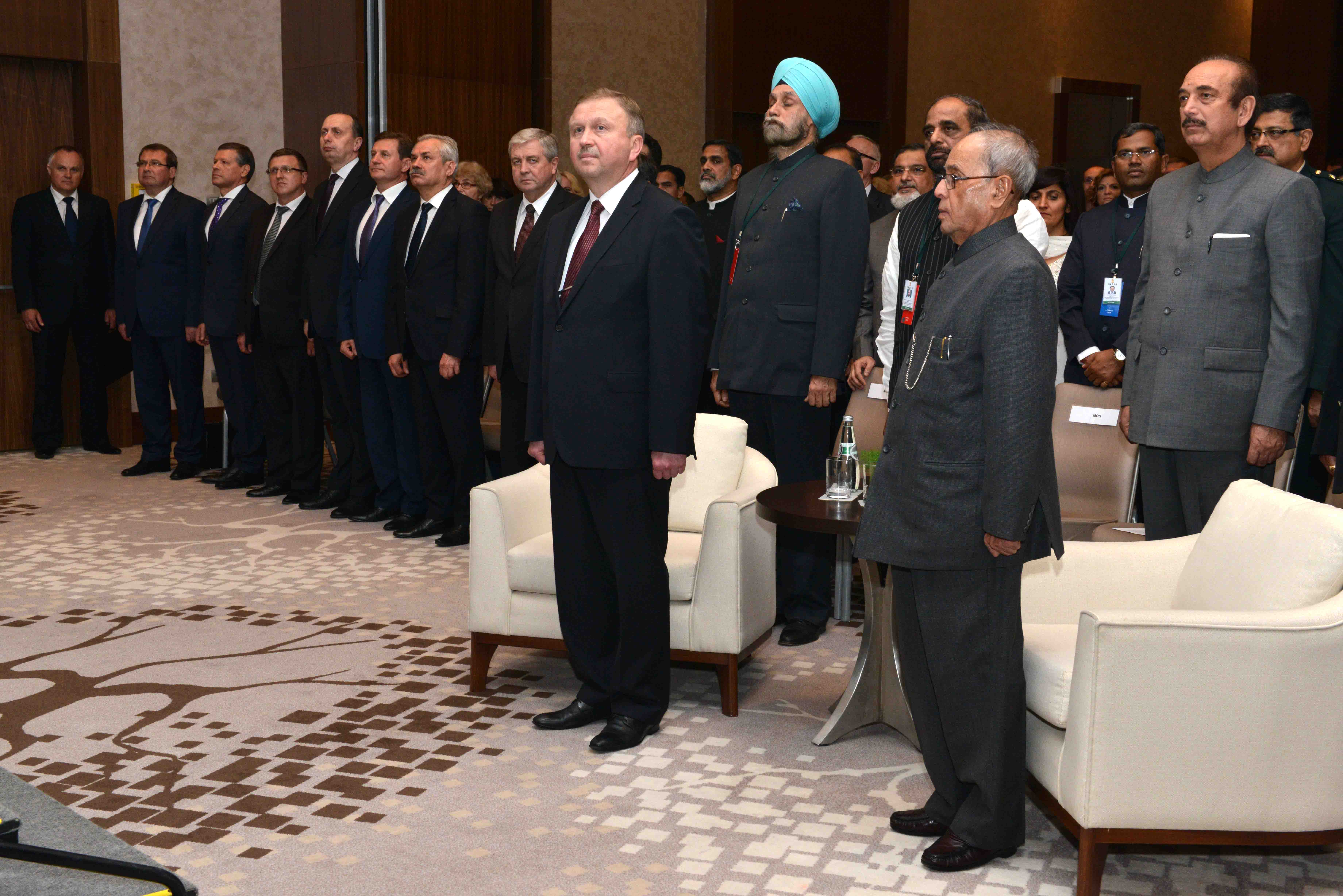 The President of India, Shri Pranab Mukherjee attending the Reception Hosted by the Ambassador of India, Shri Manoj K. Bharti at Hotel Renaissance at Minsk in Belarus on June 3, 2015.