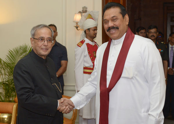 The President of the Democratic Socialist Republic of Sri Lanka, His Excellency Mr. Mahinda Rajapaksa calling on the President of India, Shri Pranab Mukherjee at Rashtrapati Bhavan in New Delhi on May 27, 2014. 