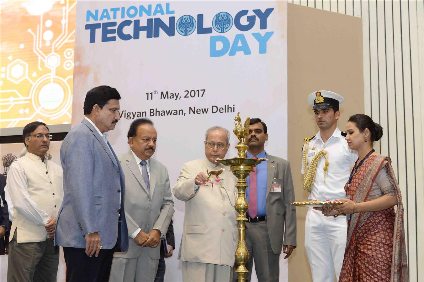 The President of India, Shri Pranab Mukherjee lighting the lamp at the National Technology Day celebrations in New Delhi on May 11, 2017.