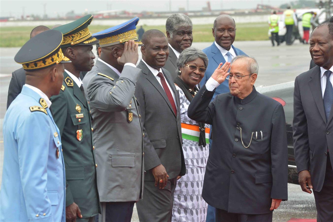 The President of India, Shri Pranab Mukherjee inspecting the Guard of Honour during his Ceremonial Welcome at Abidjan International Airport in Republic of Cote D’ivoire in Abidjan on June 14, 2016. 