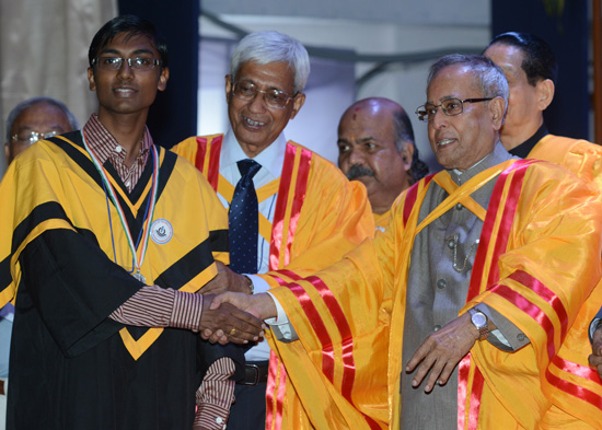 The President of India, Shri Pranab Mukherjee while presenting a medal to the student at the the 2nd convocation of Indian Institute of Technology (IIT) at Bhubaneswar in Odisha on September 7, 2013.