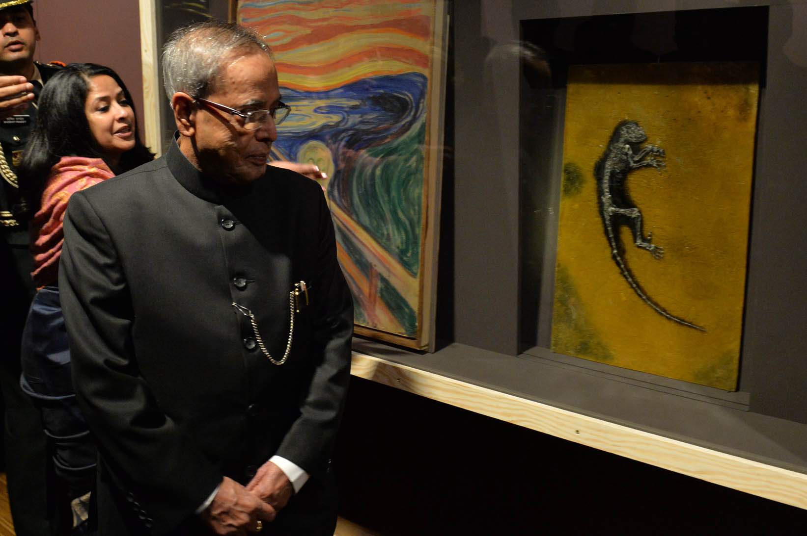 The President of India, Shri Pranab Mukherjee and Ms. Sharmistha Mukherjee Visiting Munch Museum at Oslo in Norway on October 14, 2014. 