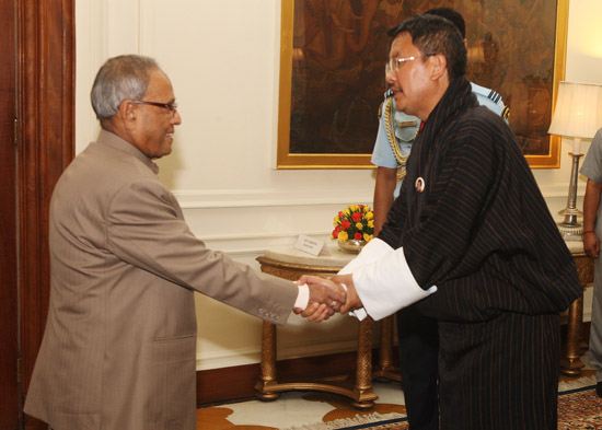 The Chairperson of the National Council of the Royal Government of Bhutan, H.E. Mr. Namgay Penjore calling on the President of India, Shri Pranab Mukherjee on August 8, 2012.