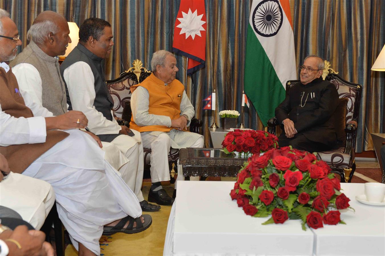 The Madhesi Morcha Delegation led by Shri Mahant Thakur, Chairman of the Terai-Madhes Loktantrik Party calling on the President of India, Shri Pranab Mukherjee at Kathmandu in Nepal on on November 3, 2016. 