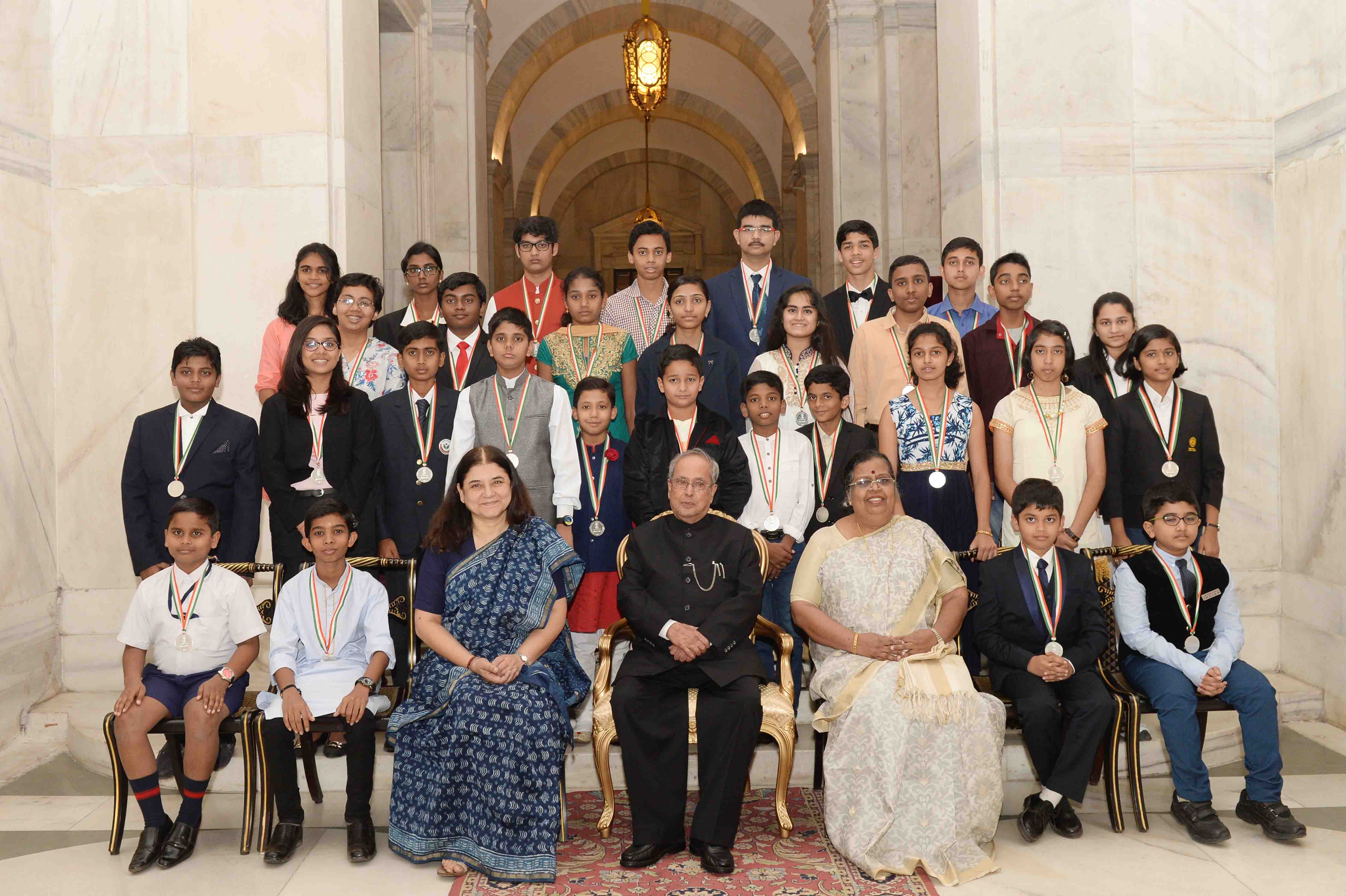 The President of India, Shri Pranab Mukherjee with recipients of National Child Awards to Children (for Exceptional Achievements) and people and Institutions (for outstanding work for the welfare and development of children) on the occasion of Children's 