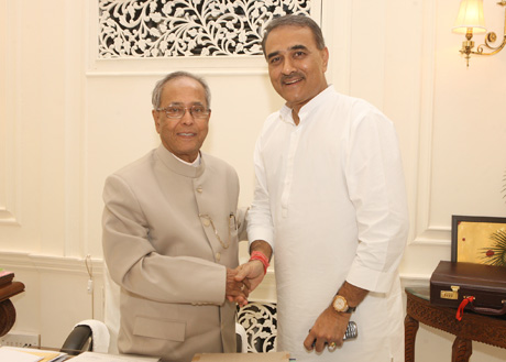 The Minister of Heavy Industries and Public Enterprises, Shri Praful Patel calling on the President of India, Shri Pranab Mukherjee at Rashtrapati Bhavan in New Delhi on August 13, 2012.