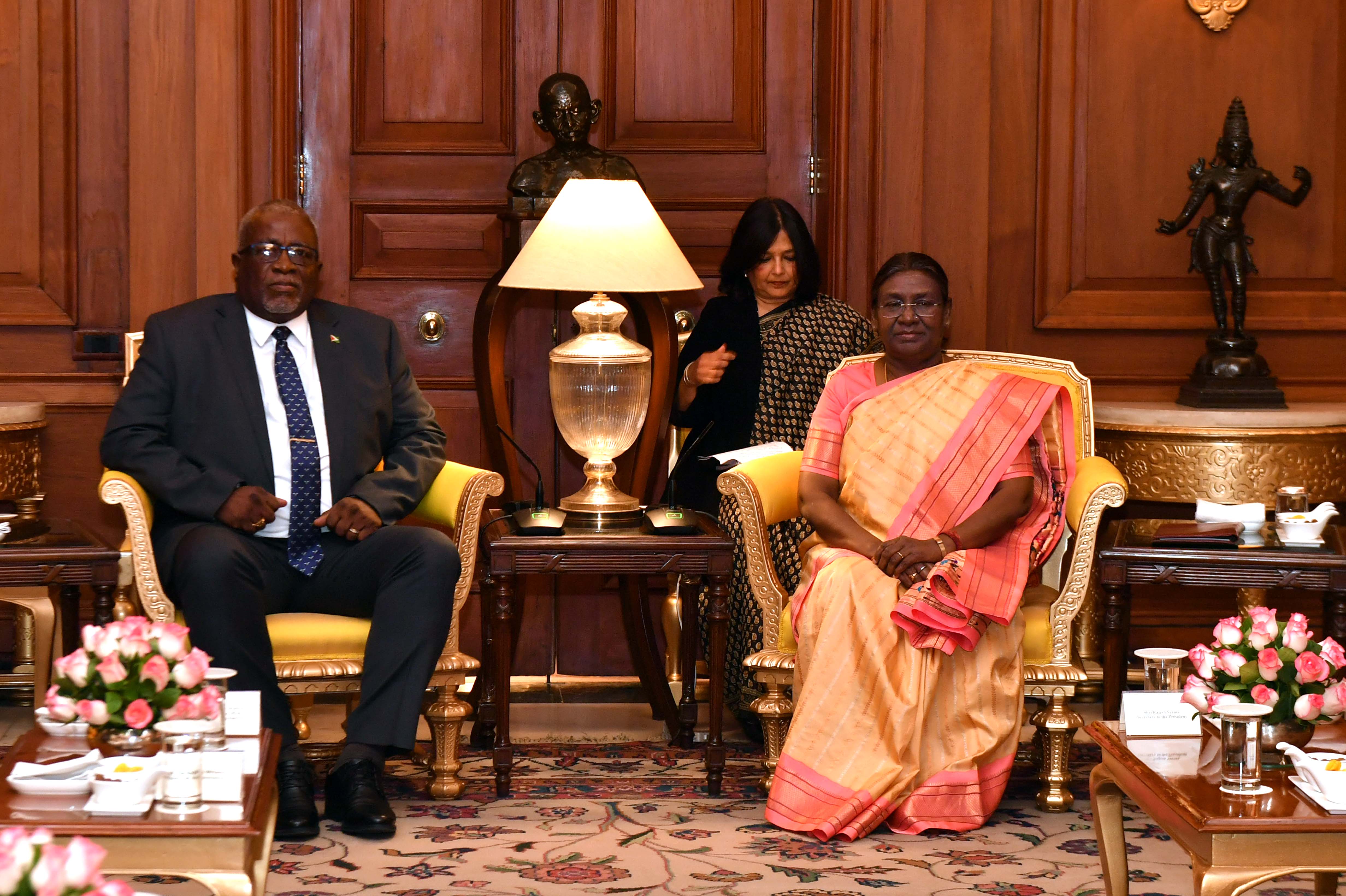 The Prime Minister of the Cooperative Republic of Guyana, H. E. Brigadier (Retd.) Mark Phillips called on the President of India, Smt Droupadi Murmu at Rashtrapati Bhavan on February 7, 2024.