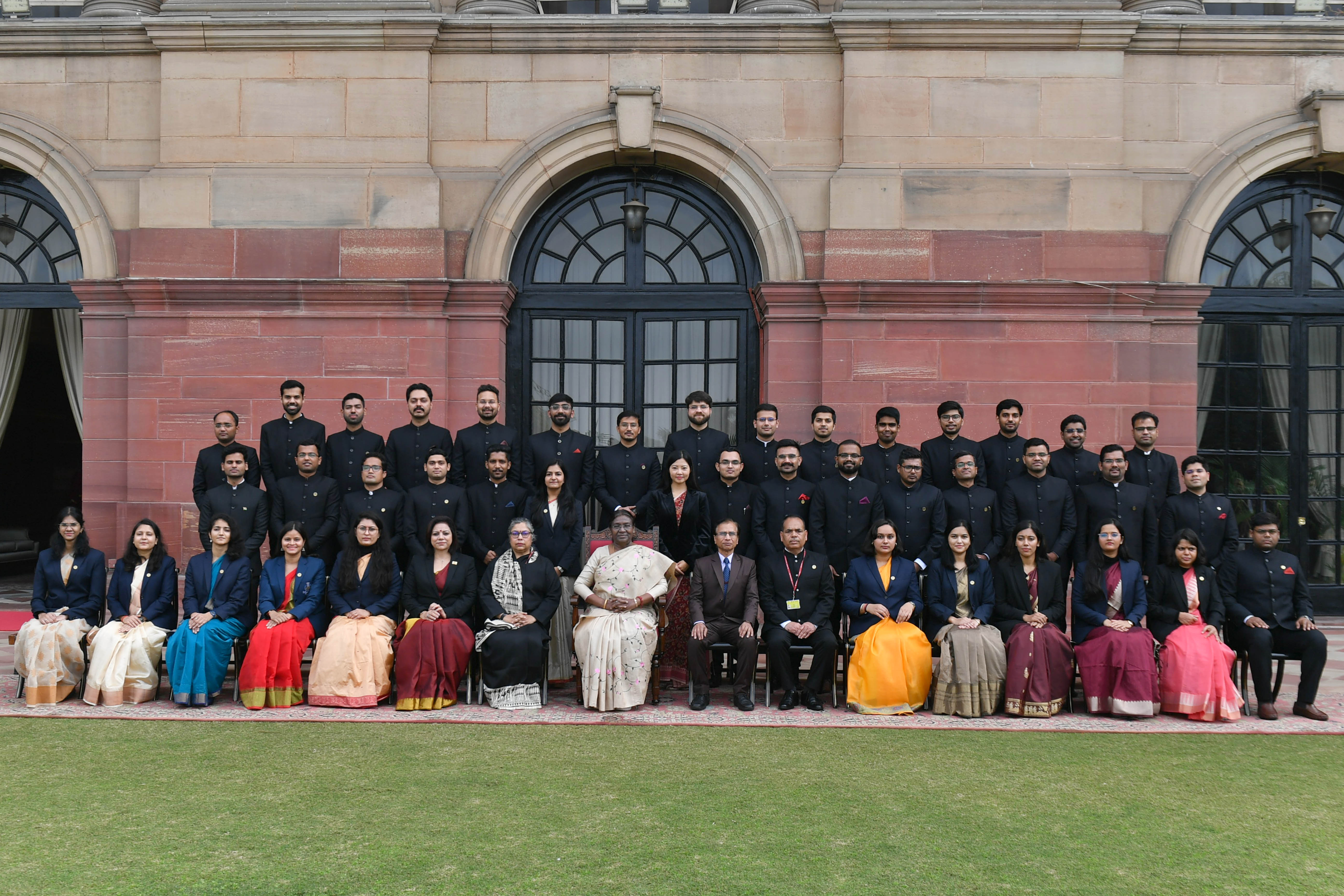The officer trainees of 31st batch of Probationers Training Course at the Arun Jaitley National Institute of Financial Management called on the President of India, Smt Droupadi Murmu at Rashtrapati Bhavan on February 5, 2024.